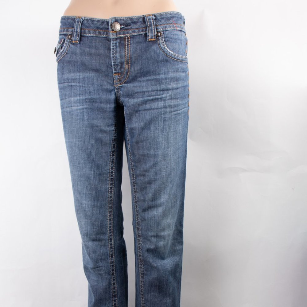 MEK Buckle New York Straight 30 (32 X 33) Women's Denim Jeans Flap Pocket